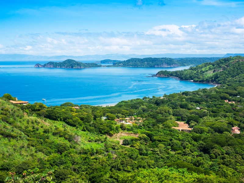 aerial view of costa rica coastline and honeymoon resorts